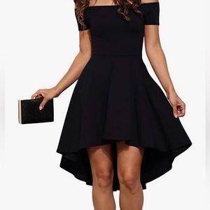 Sarin Mathews Womens Off The Shoulder Short Sleeve High Low Black Cocktail Dress
